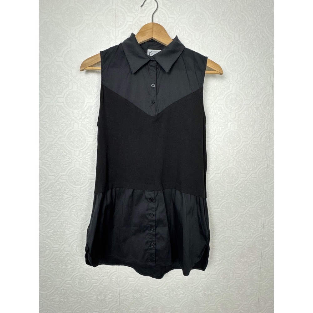 Finley Womens Black Sleeveless Mixed Media Button Up Tunic Top Medium Made USA